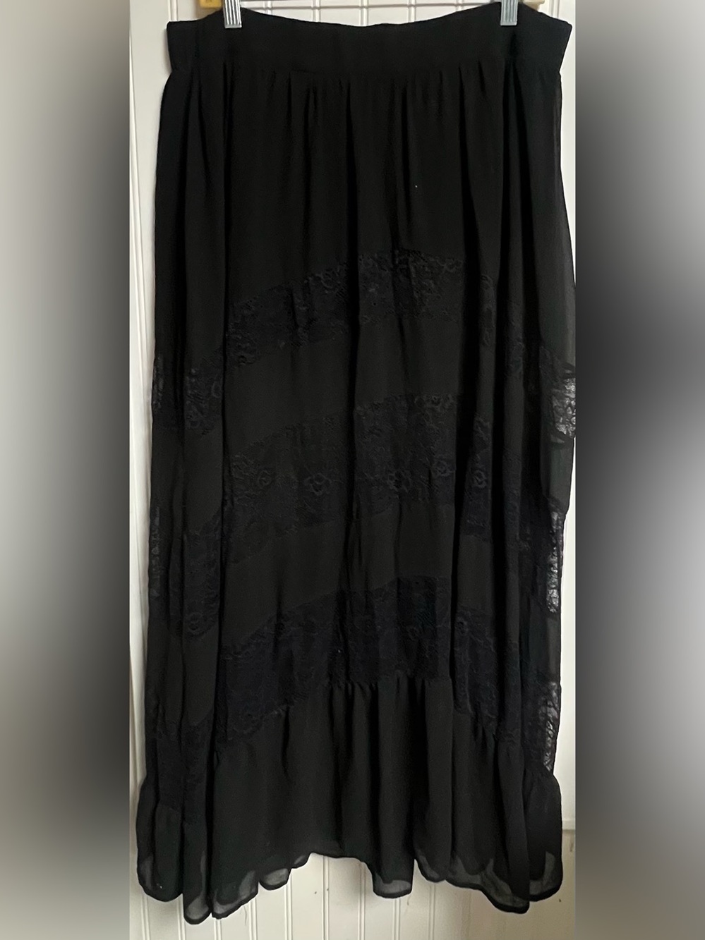 Torrid Black Chiffon Lace Tiered Long Boho Maxi Goth Skirt Plus Sz 1X Lined